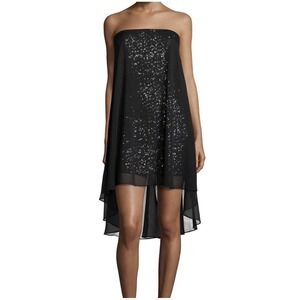 Halston Heritage Black Sequin High‑Low Cocktail Dress Size 2 NWT Strapless Party